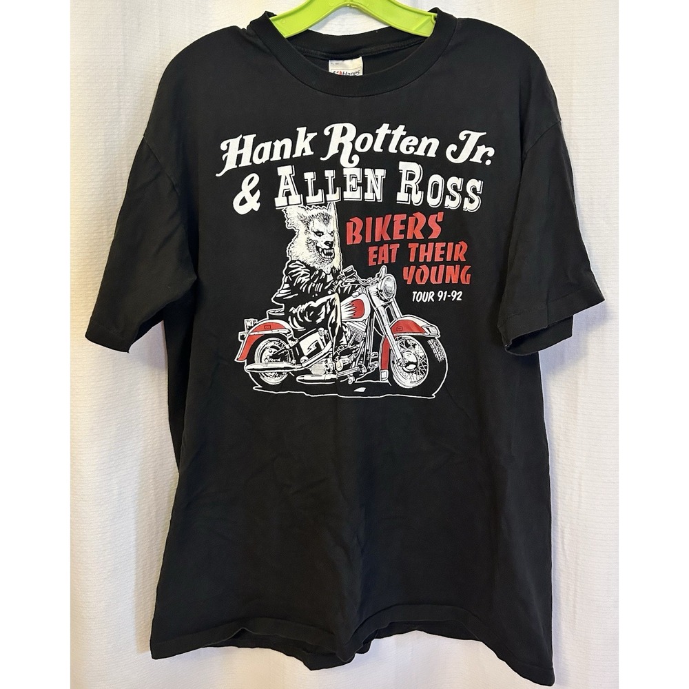 VTG Hank Rotten Jr & Allen Ross Bikers Eat Their Young Tour 91-92 T Shirt XL